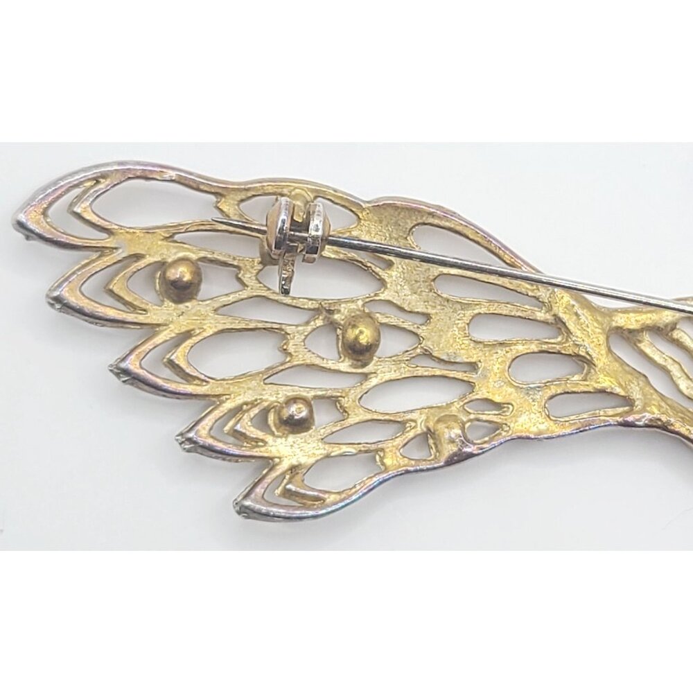 Vintage Peacock Brooch Pin Gold-Tone With Rhinestones MCM - Picture 4 of 7